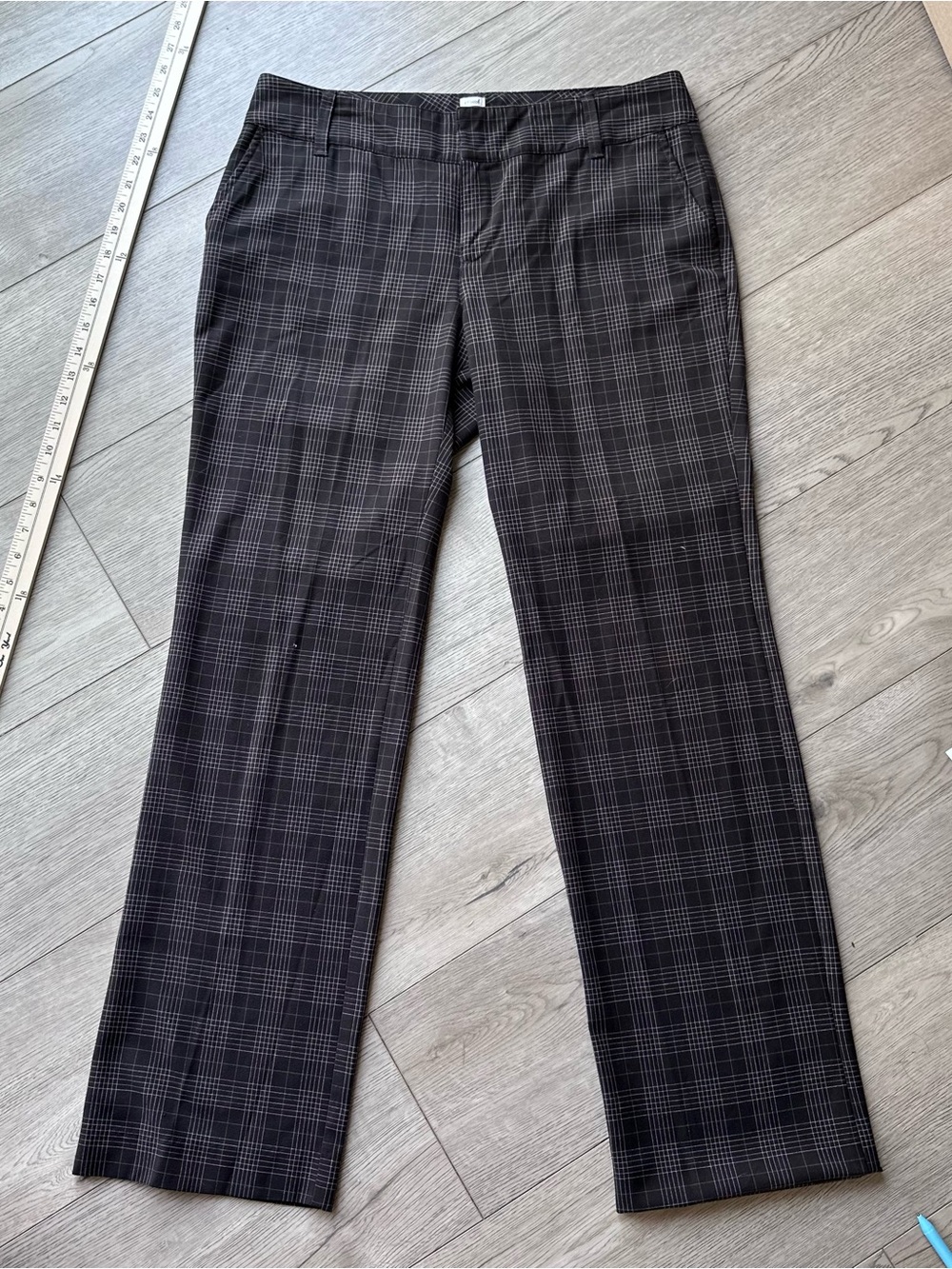 Old Navy Plaid Brown Dress Pants 10 Just Below Waist Stretch Y2K Trouser